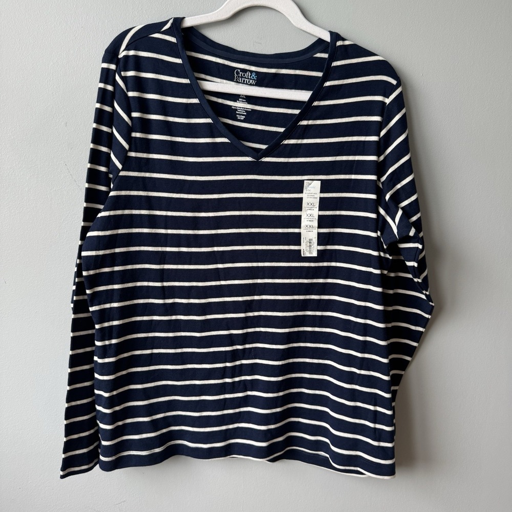 NEW! Women's Croft&Barrow The Classic Tee 100% Cotton Top Size 3X Blue/White